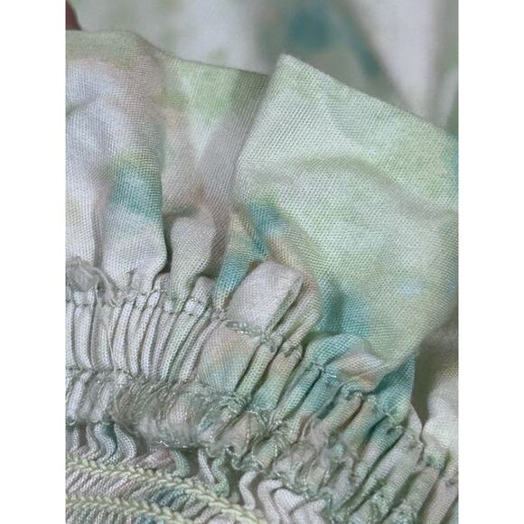 H&M Smocked Bodice Sundress M Light Green Floral Midi WovenCotton Unlined Boho - Picture 8 of 8